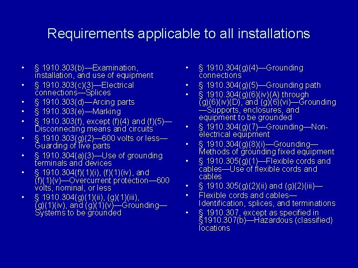 Requirements applicable to all installations • • • § 1910. 303(b)—Examination, installation, and use