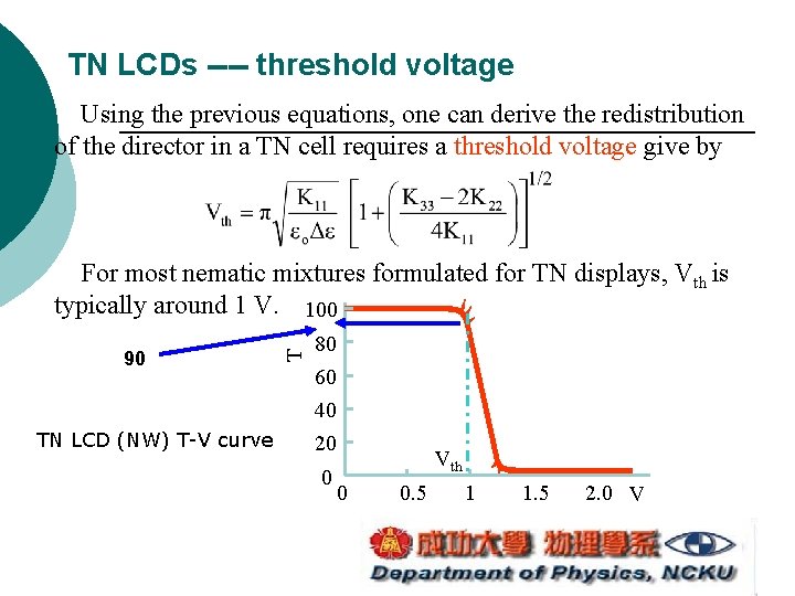 TN LCDs ---- threshold voltage Using the previous equations, one can derive the redistribution TN LCDs ---- threshold voltage Using the previous equations, one can derive the redistribution