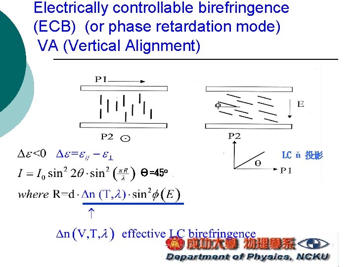 Electrically controllable birefringence (ECB) (or phase retardation mode) VA (Vertical Alignment) LC ň 投影 Electrically controllable birefringence (ECB) (or phase retardation mode) VA (Vertical Alignment) LC ň 投影