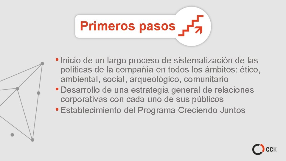 Primeros pasos • Inicio de un largo proceso de sistematización de las políticas de