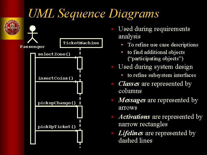 UML Sequence Diagrams w Passenger Ticket. Machine • To refine use case descriptions • UML Sequence Diagrams w Passenger Ticket. Machine • To refine use case descriptions •