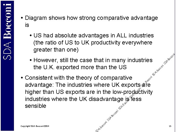  Diagram shows how strong comparative advantage is US had absolute advantages in ALL