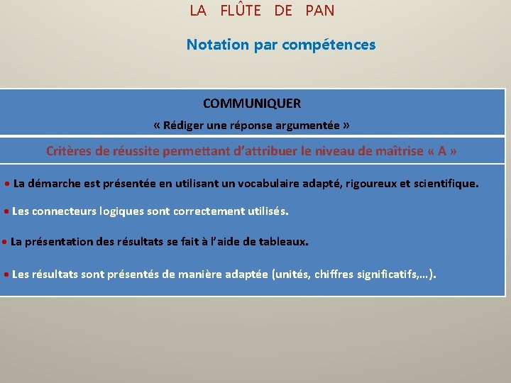  LA FLÛTE DE PAN Notation par compétences COMMUNIQUER « Rédiger une réponse argumentée