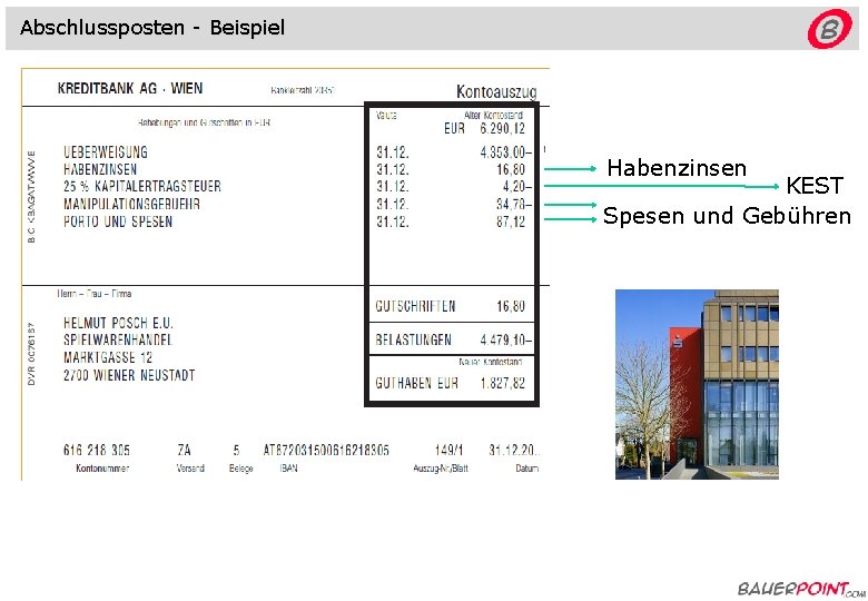 Abschlussposten - Beispiel Habenzinsen KEST Spesen und Gebühren 