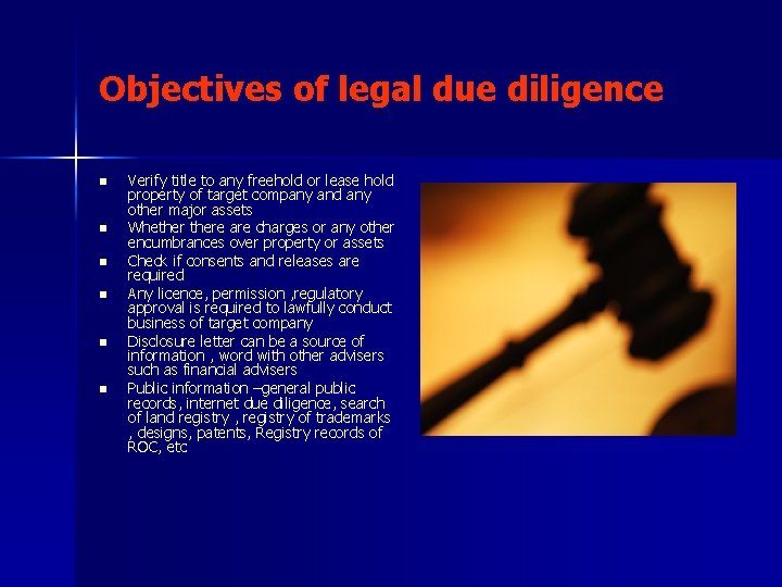 Objectives of legal due diligence n n n Verify title to any freehold or