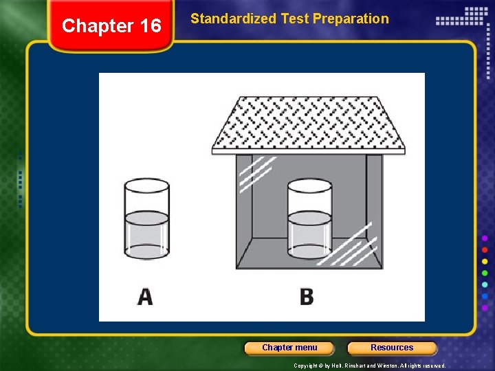 Chapter 16 Standardized Test Preparation Chapter menu Resources Copyright © by Holt, Rinehart and