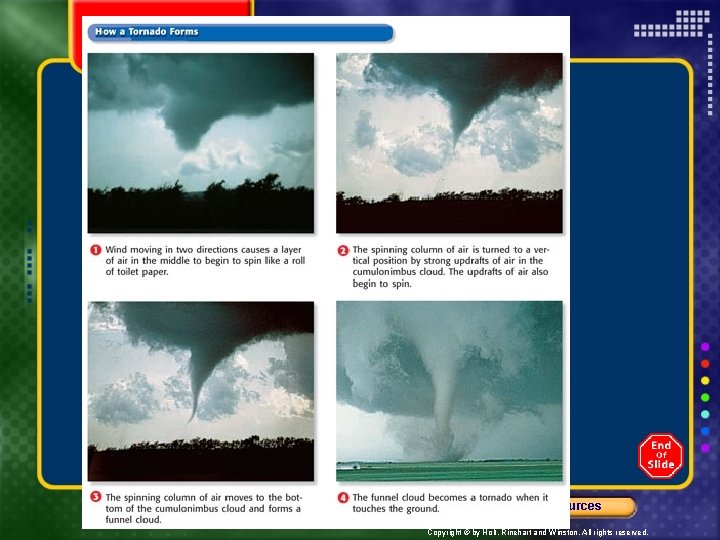 Chapter 16 Section 3 Severe Weather Tornadoes, continued Chapter menu Resources Copyright © by