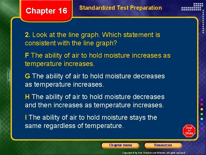 Chapter 16 Standardized Test Preparation 2. Look at the line graph. Which statement is