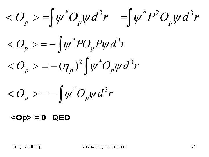 <Op> = 0 QED Tony Weidberg Nuclear Physics Lectures 22 