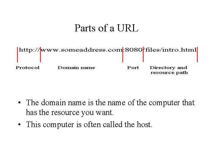 Parts of a URL • The domain name is the name of the computer