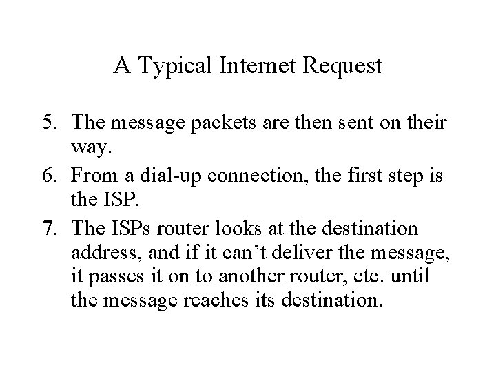 A Typical Internet Request 5. The message packets are then sent on their way.