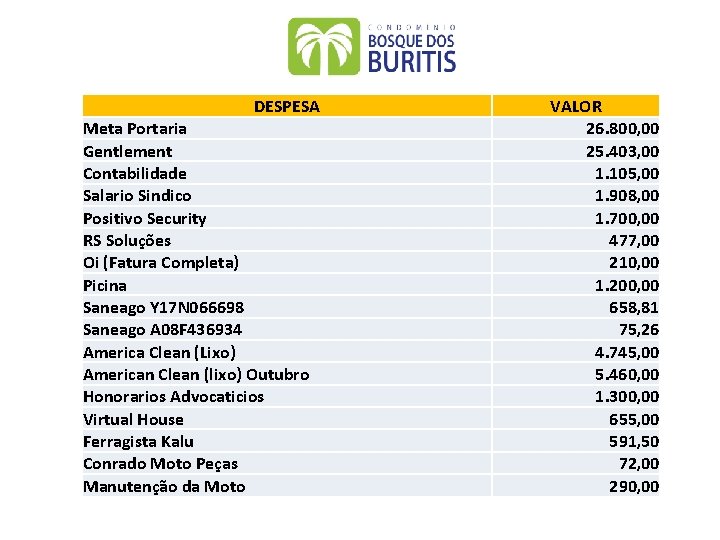 DESPESA Meta Portaria Gentlement Contabilidade Salario Sindico Positivo Security RS Soluções Oi (Fatura Completa)