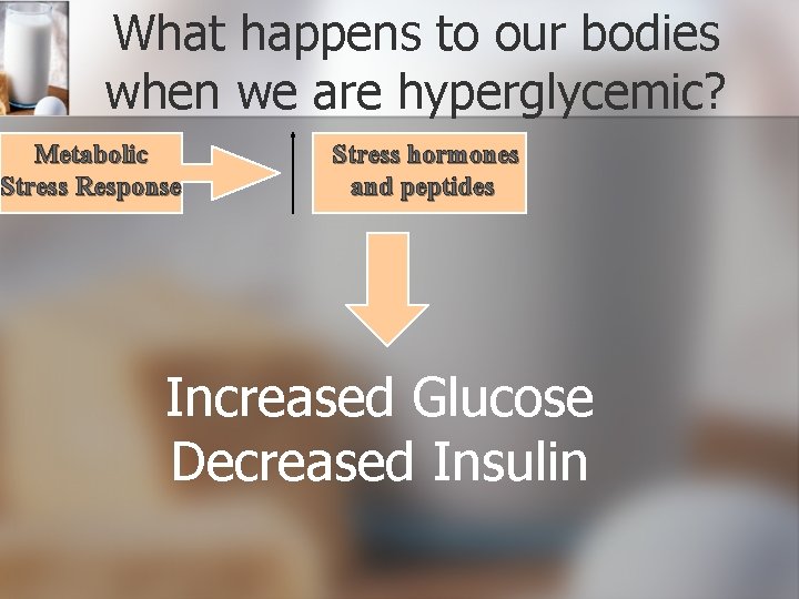 What happens to our bodies when we are hyperglycemic? Metabolic Stress Response Stress hormones