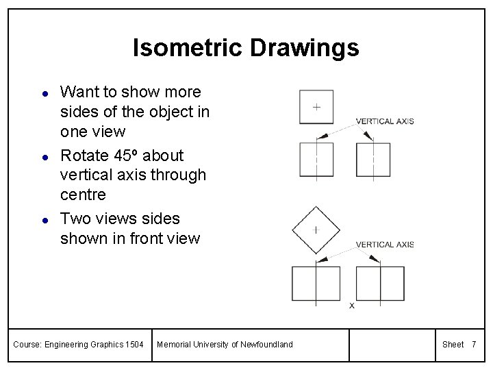 Isometric Drawings l l l Want to show more sides of the object in