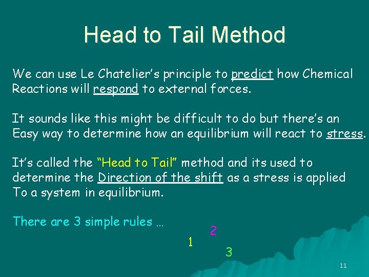 Head to Tail Method We can use Le Chatelier’s principle to predict how Chemical