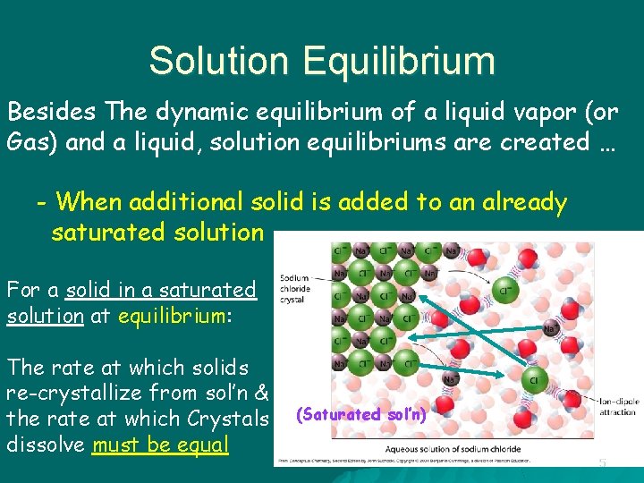 Solution Equilibrium Besides The dynamic equilibrium of a liquid vapor (or Gas) and a