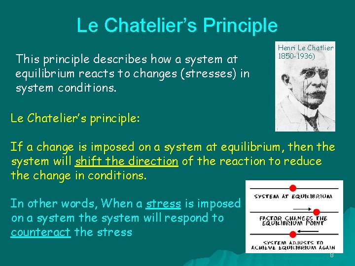 Le Chatelier’s Principle This principle describes how a system at equilibrium reacts to changes