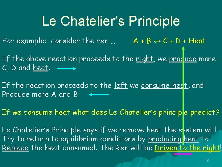 Le Chatelier’s Principle For example: consider the rxn … A + B ↔ C