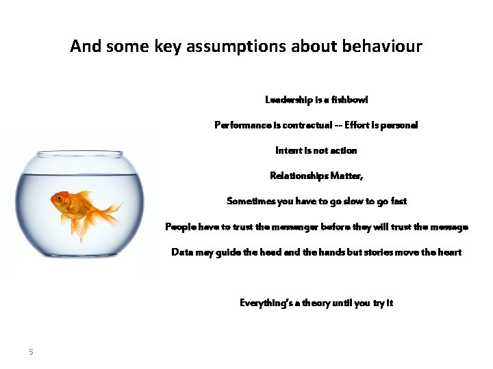 And some key assumptions about behaviour Leadership is a fishbowl Performance is contractual --