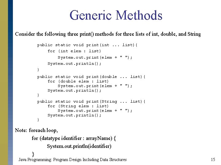 Generic Methods Consider the following three print() methods for three lists of int, double, Generic Methods Consider the following three print() methods for three lists of int, double,