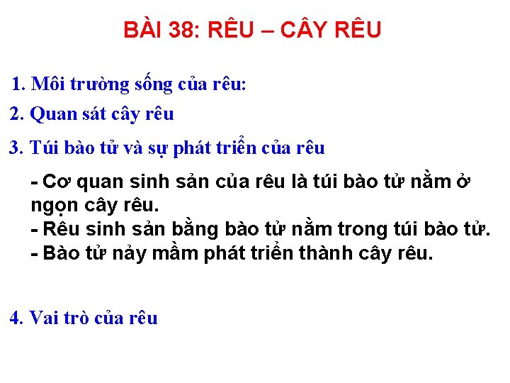 BÀI 38: RÊU – C Y RÊU 1. Môi trường sống của rêu: 2.