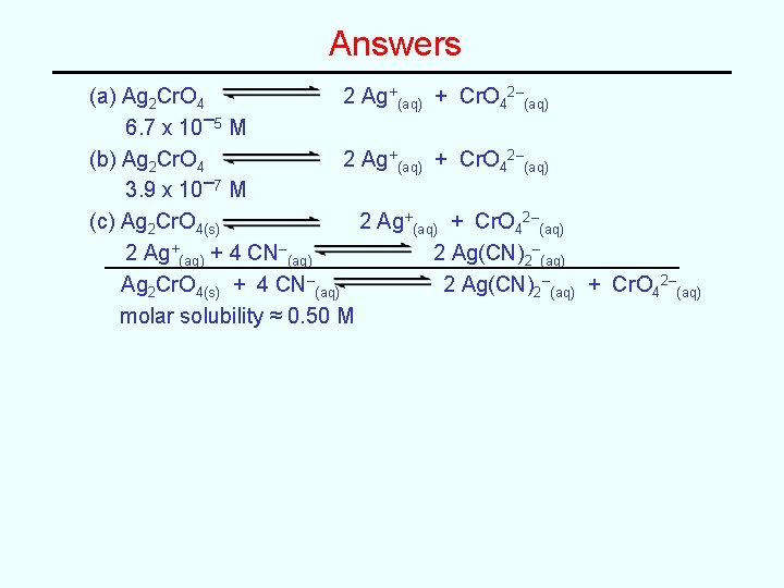 Answers (a) Ag 2 Cr. O 4 2 Ag+(aq) + Cr. O 42–(aq) 6.