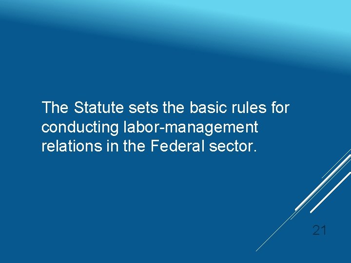 The Statute sets the basic rules for conducting labor-management relations in the Federal sector.