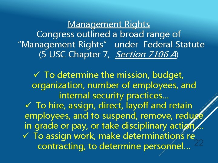 Management Rights Congress outlined a broad range of “Management Rights” under Federal Statute (5