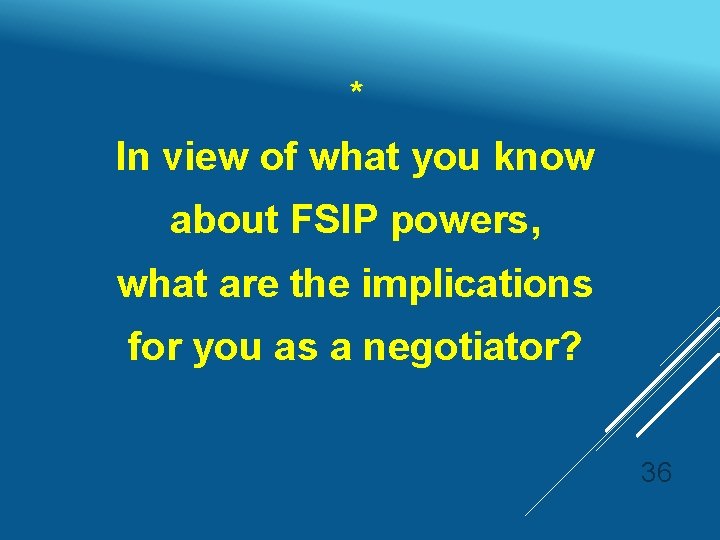 * In view of what you know about FSIP powers, what are the implications