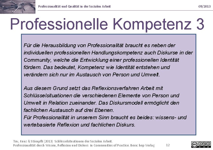 Professionalität und Qualität in der Sozialen Arbeit 09/2013 Professionelle Kompetenz 3 Für die Herausbildung