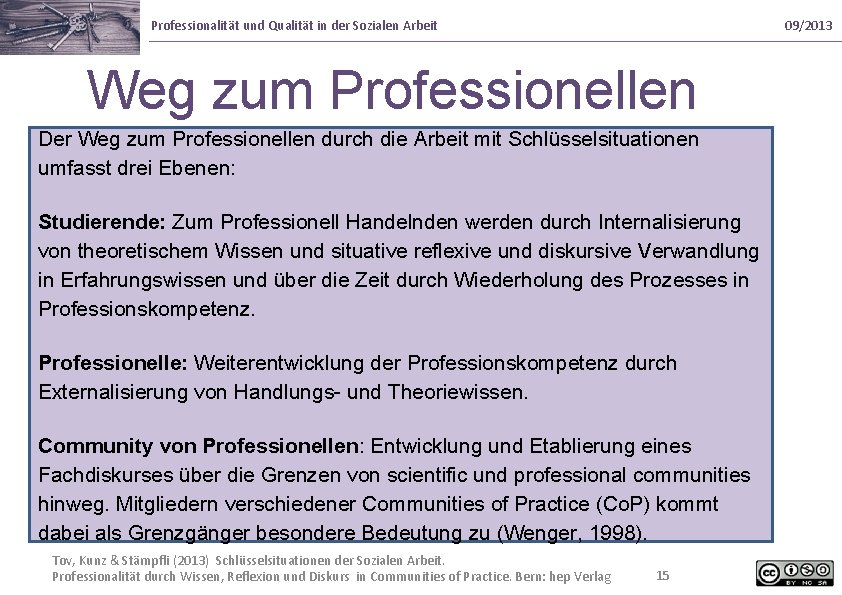 Professionalität und Qualität in der Sozialen Arbeit 09/2013 Weg zum Professionellen Der Weg zum