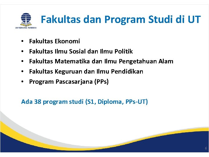 Fakultas dan Program Studi di UT • • • Fakultas Ekonomi Fakultas Ilmu Sosial