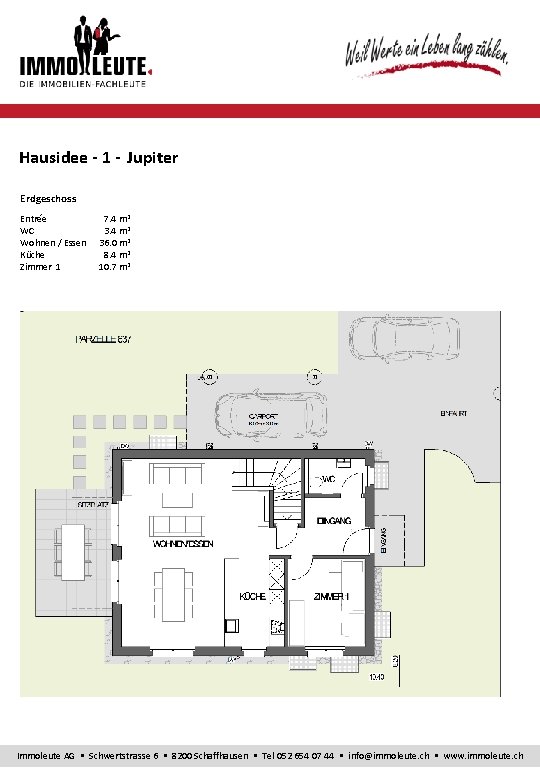 Hausidee - 1 - Jupiter Erdgeschoss Entrée WC Wohnen / Essen Küche Zimmer 1