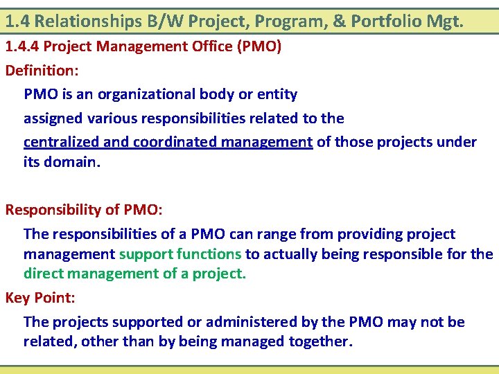 1. 4 Relationships B/W Project, Program, & Portfolio Mgt. 1. 4. 4 Project Management