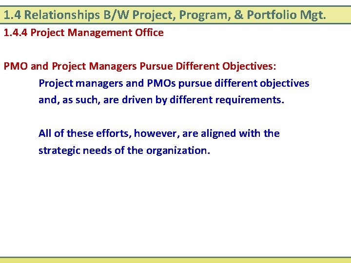 1. 4 Relationships B/W Project, Program, & Portfolio Mgt. 1. 4. 4 Project Management