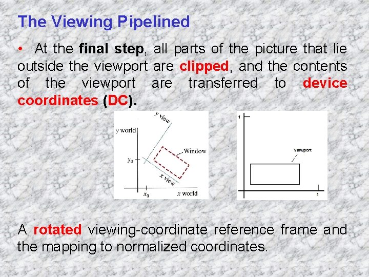 The Viewing Pipelined • At the final step, all parts of the picture that