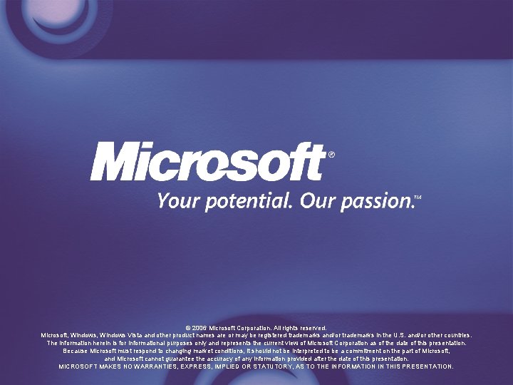 © 2006 Microsoft Corporation. All rights reserved. Microsoft, Windows Vista and other product names