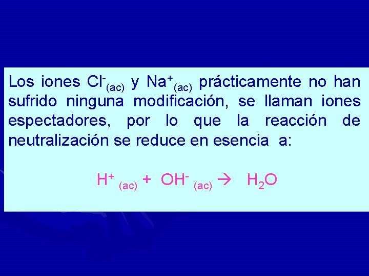 Los iones Cl-(ac) y Na+(ac) prácticamente no han sufrido ninguna modificación, se llaman iones