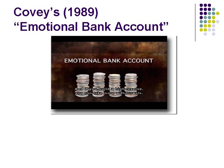 Covey’s (1989) “Emotional Bank Account” 