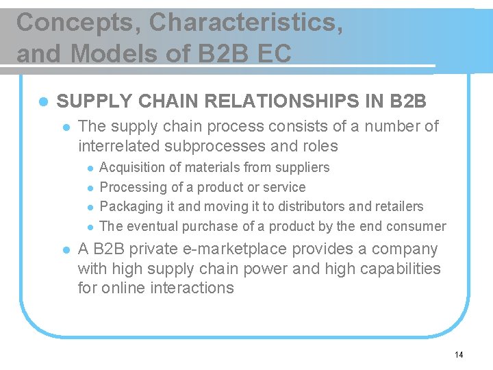 Concepts, Characteristics, and Models of B 2 B EC l SUPPLY CHAIN RELATIONSHIPS IN
