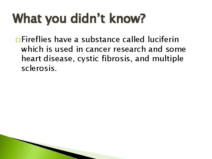 What you didn’t know? � Fireflies have a substance called luciferin which is used