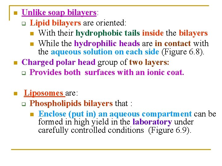 n n n Unlike soap bilayers: q Lipid bilayers are oriented: n With their