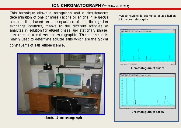 ION CHROMATOGRAPHY– Metrohm IC 761) This technique allows a recognition and a simultaneous determination