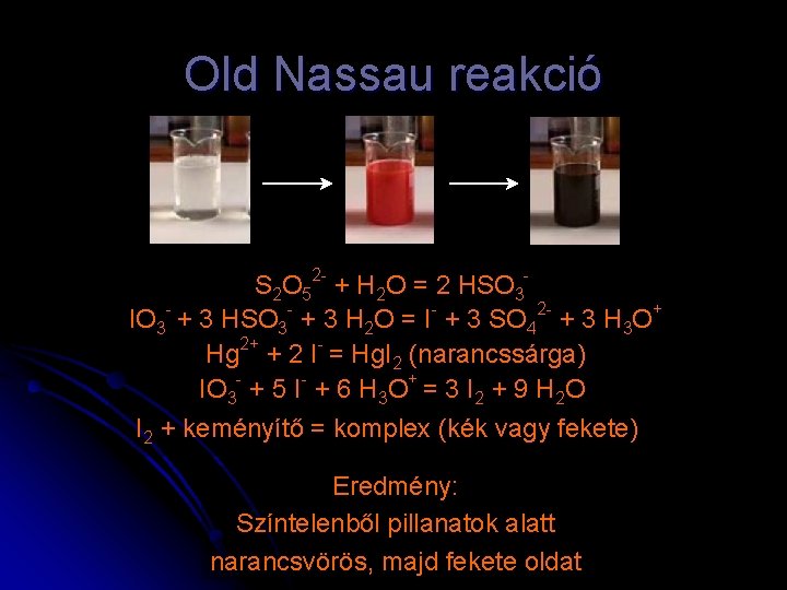 Old Nassau reakció S 2 O 52 - + H 2 O = 2