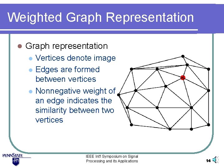 Weighted Graph Representation l Graph representation l l l Vertices denote images Edges are