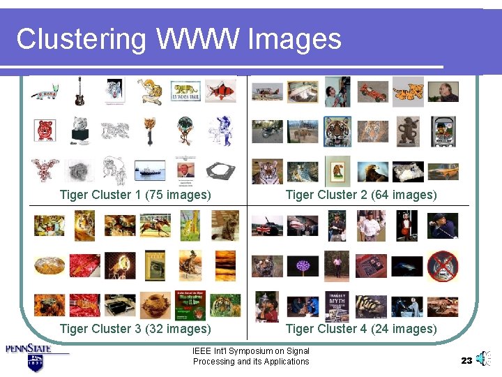 Clustering WWW Images Tiger Cluster 1 (75 images) Tiger Cluster 2 (64 images) Tiger