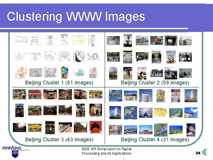 Clustering WWW Images Beijing Cluster 1 (61 images) Beijing Cluster 2 (59 images) Beijing