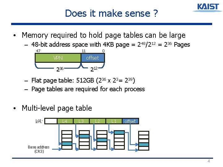 Does it make sense ? • Memory required to hold page tables can be Does it make sense ? • Memory required to hold page tables can be