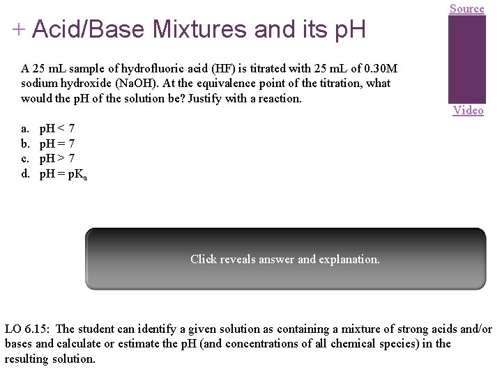 + Acid/Base Mixtures and its p. H A 25 m. L sample of hydrofluoric