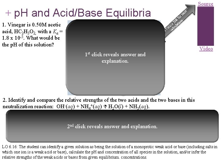 Source + p. H and Acid/Base Equilibria 1. Vinegar is 0. 50 M acetic